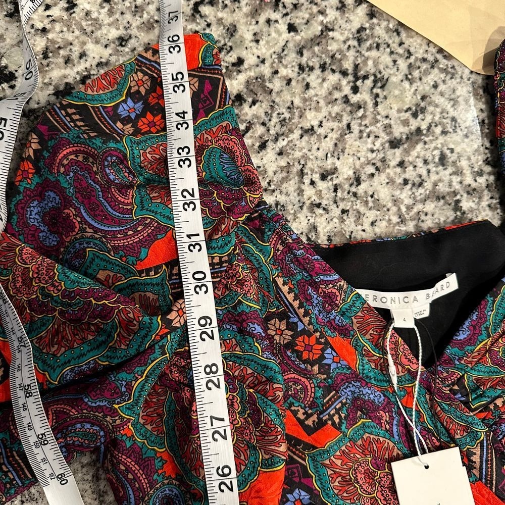Veronica Beard Bellino Silk Long Sleeve Paisley Mini Dress Flame Red Size 4 Boho - Picture 11 of 12